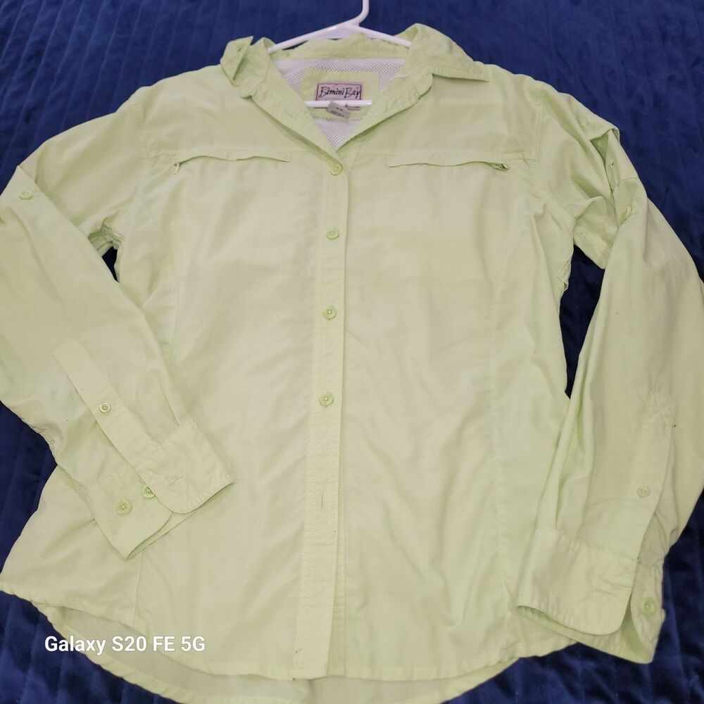 Bimini Bay Outfitters Women's SZ Small Lime Green Long Sleeve Vented Shirt B28